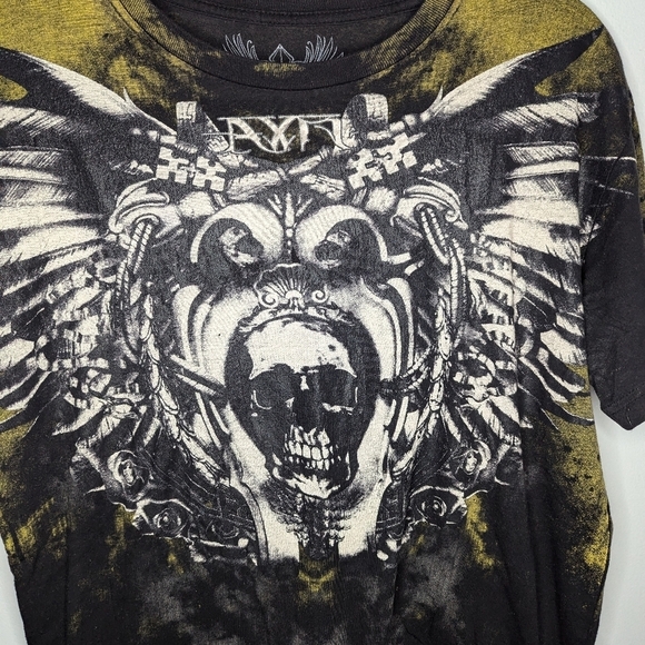 Xzavier skull grunge acid wash fade wings Gothic 2 sided AOP Mens Tshirt Medium - Picture 2 of 8
